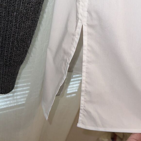 Halston M Charcoal Gray White Cotton Shirt Combo Knit Mock Neck Sweater - Picture 9 of 14